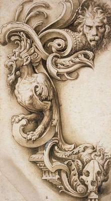 Grotesque Scroll (pen & brown ink on paper) a Jacopo Ligozzi