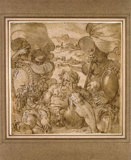 Study for the Allegory of San Gimignano and Colle Val d'Elsa (pen & brown ink heightened with white a Jacopo Zucchi