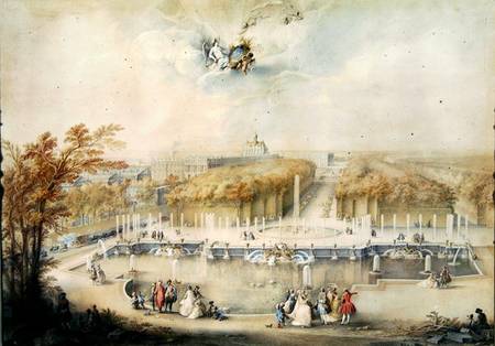View of the Gardens and the Chateau of Versailles from the Neptune Fountain a Jacqes Andre Portail