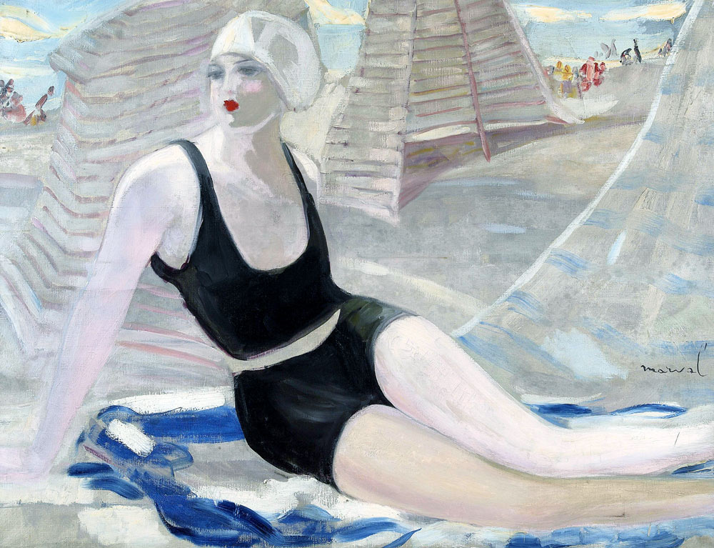 Bather in black swimming suit a Jacqueline Marval
