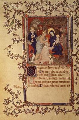 Lat 18014 f.42v The Adoration of the Magi, from Les Petites Heures de Duc de Berry, c.1385-90 (vellu a Jacquemart  de Hesdin