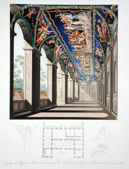 The Gallery of Psyche at the Villa Farnesina, Rome, from a set of twelve engravings a Jacques Belly