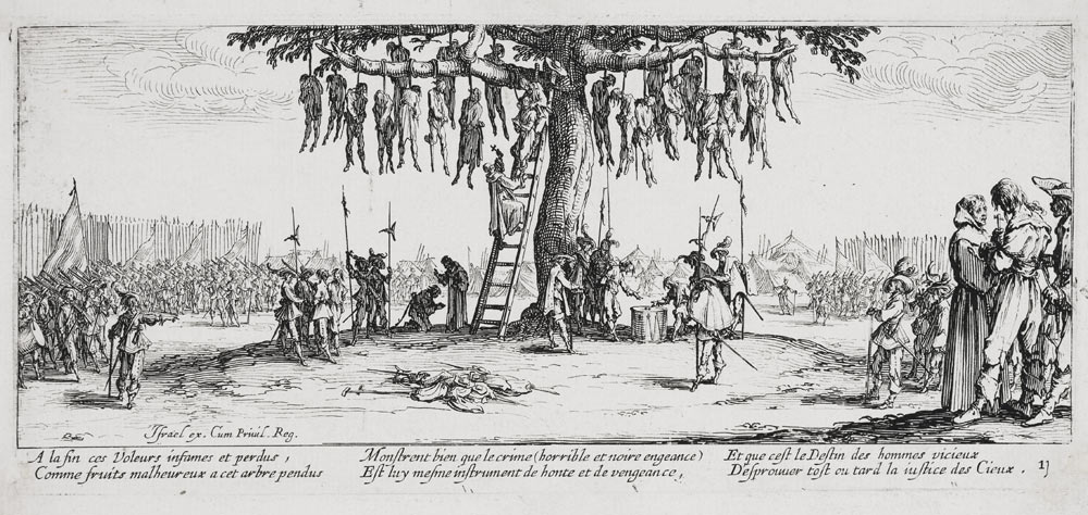 Les Miseres et les Mal-Heurs de la Guerre (Blatt 11): Die Gehenkten oder der Galgenbaum a Jacques Callot