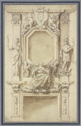 Richly ornamented fireplace