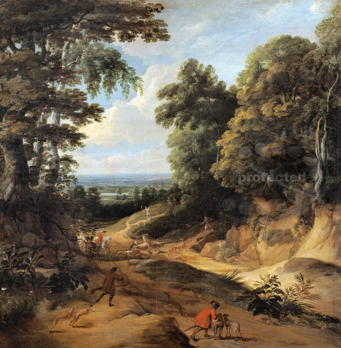 Paesaggio con alberi ad alto fusto (la strada forestale (immagine originale con strisce in mezzo) a Jacques d'Arthois