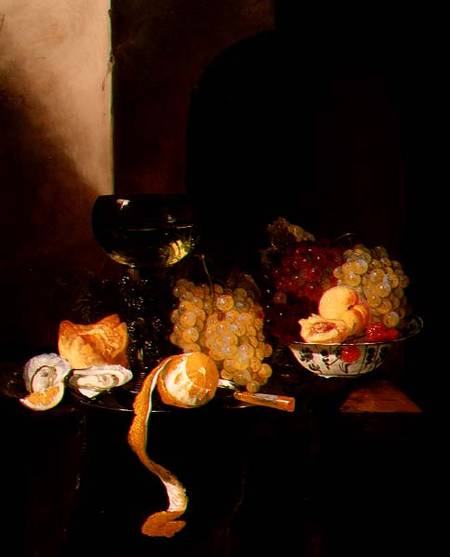 A Still Life with Fruit, a Peeled Lemon and a Roemer on a Ledge a Jacques de Claeuw