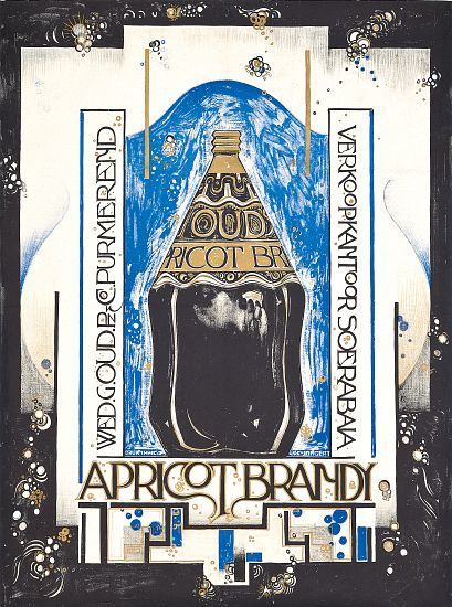 Poster advertising apricot brandy, for the wine and sherry seller Oud a Jacques Jongert