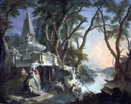 The Pyramid Fountain with a Broken Statue of Neptune, or Landscape: The River a Jacques Lajoue