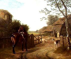 Daniel Beale goes to his court with his favourite horse in Edomton a Jacques-Laurent Agasse