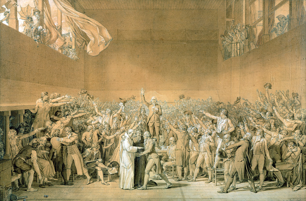 The Tennis Court Oath, 20th June 1789, 1791 (pen washed with bistre with highlights of white on pape a Jacques Louis David