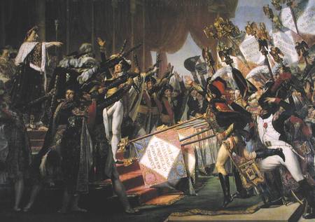 The Distribution of the Eagle Standards, 5th December 1804, detail of the standard bearers a Jacques Louis David