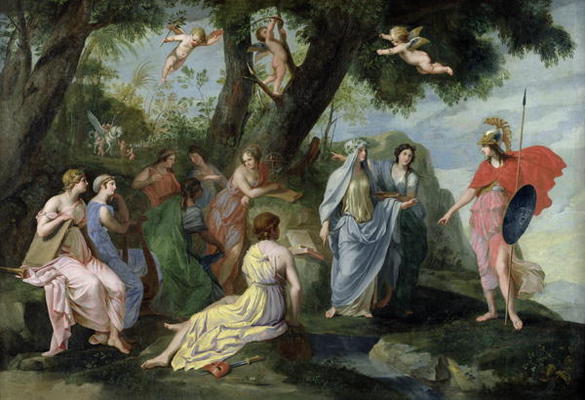 Minerva with the Muses (oil on canvas) a Jacques Stella