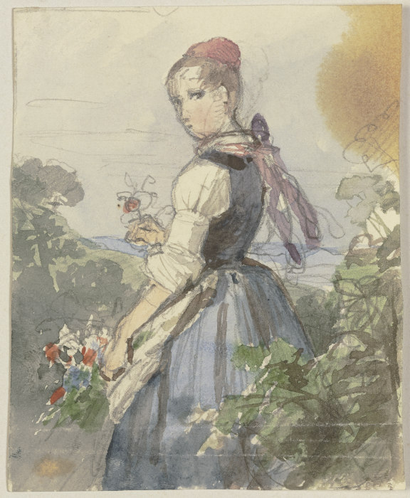 Farm girl in the garden a Jakob Becker