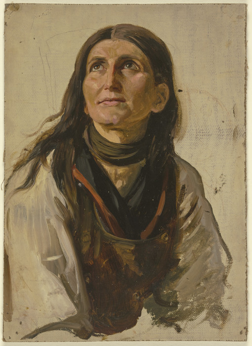 Bildnis einer lächelnden Bäuerin mit offenem Haar a Jakob Becker