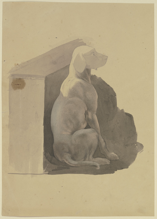 Dog in front of its hut a Jakob Becker
