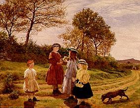 Three girls in a summer landscape at this flower exchanges a James Archer