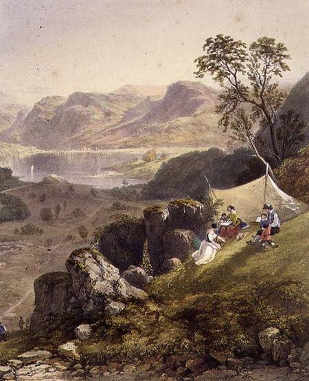 Thirlmere and Wythburn, detail of a sketching party, from 'The English Lake District' a James Baker Pyne