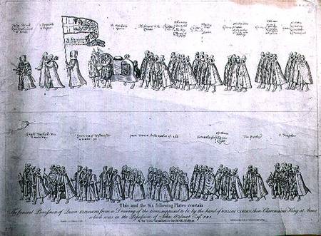 The Funeral Procession of Queen Elizabeth I, from a drawing of the time supposed to be by the hand o a James Basire