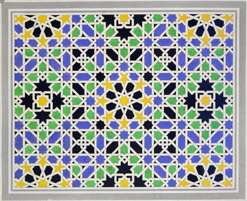 Mosaic in dado of the door in the hall of the Two Sisters, Alhambra, from 'The Arabian Antiquities o a James Cavanagh Murphy
