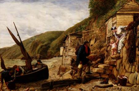 "Welcome, Bonny Boat!" The Fisherman's Return, scene at Clovelly, North Devon a James Clarke Hook