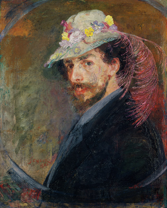 Self Portrait in a Hat with Flowers, 1883 a James Ensor
