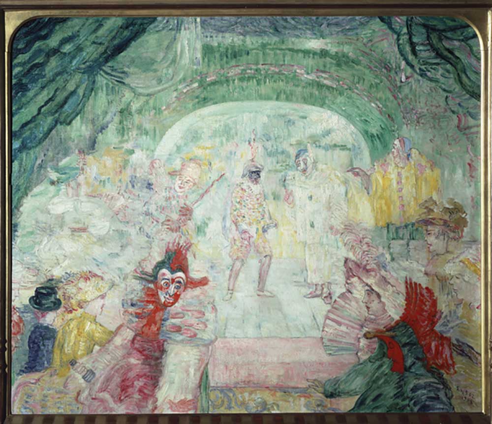 The theater of masks. Painting by James Ensor (1860-1949). Oil on canvas, 1908, expressionism. Thyss a James Ensor