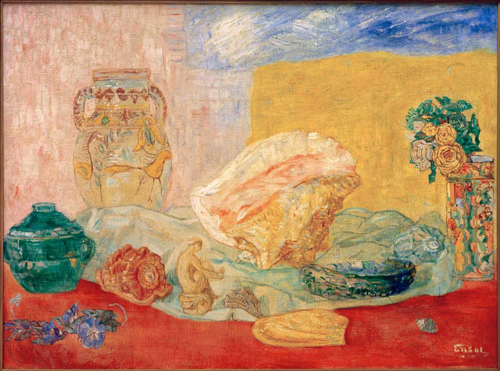 Shells, roses and vases a James Ensor