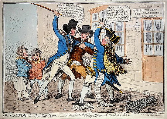 The Caneing in Conduit Street, published by  Hannah Humphrey a James Gillray