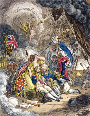 The Death of Admiral Lord Nelson at the Moment of Victory! published by Hannah Humphrey in 1805 (han a James Gillray