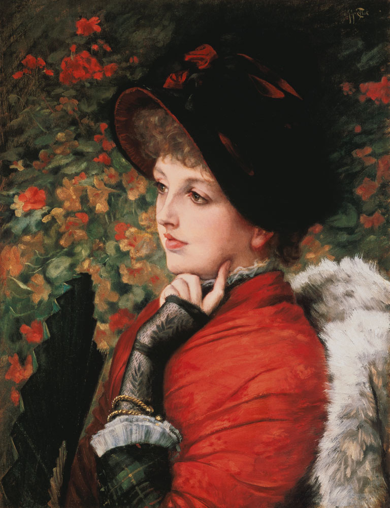 Portrait Kathleen Newton in red dress. a James Jacques Tissot