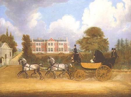 A Barouche drawn by Four Greys passing a Jacobean Mansion a James Pollard