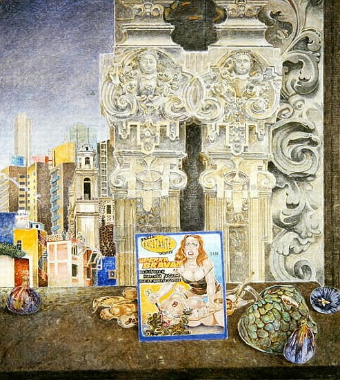 Still Life with Pornographic Magazine and Baroque Landscape, Mexico City, 2003 (oil on canvas)  a  James  Reeve