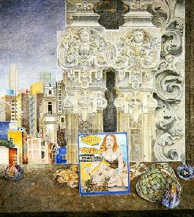 Still Life with Pornographic Magazine and Baroque Landscape, Mexico City, 2003 (oil on canvas) 