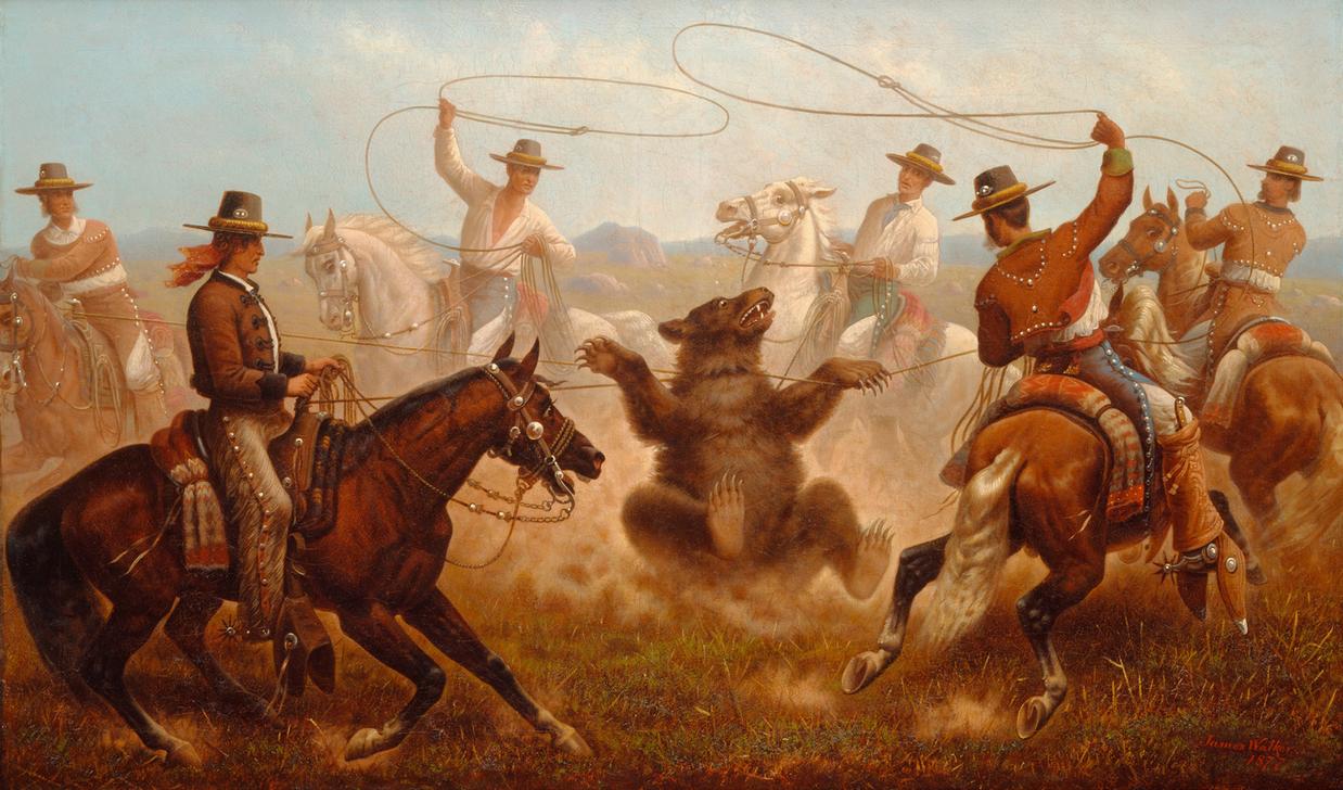 Cowboys Roping a Bear (Cowboys fangen einen Bären mit Lassos) a James Walker