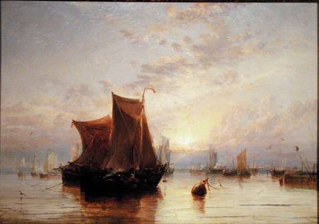 Dutch Boats Becalmed at Sunrise a James Webb