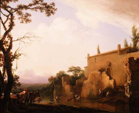 Italianate landscape with figures fording a stream a Jan Asselyn