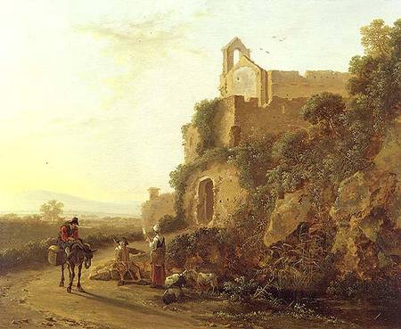 An Italianate landscape with figures on a path a Jan Both