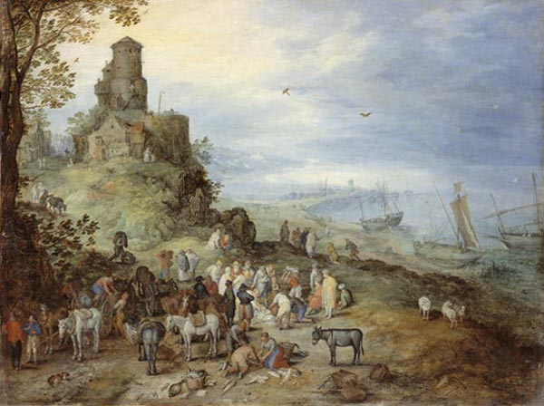Coastal Landscape with the Calling of St. Peter and Andrew a Jan Brueghel il Vecchio