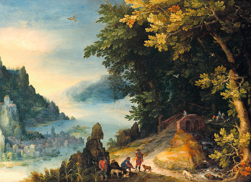 Stretch riverside with locking hikers a Jan Brueghel il Vecchio