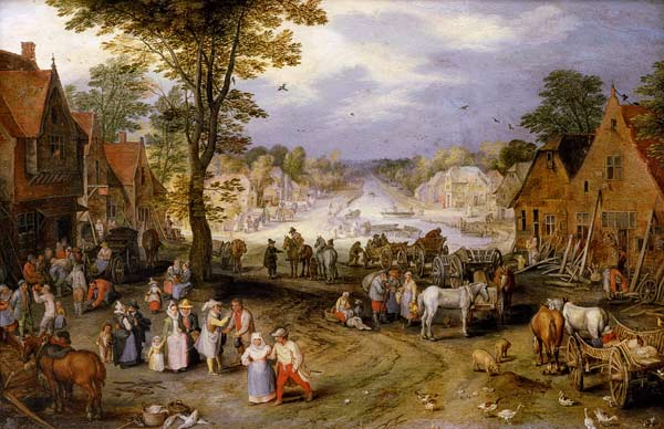 Village street with channel a Jan Brueghel il Vecchio