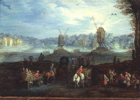 Landscape with Windmills (panel) a Jan Brueghel il Vecchio