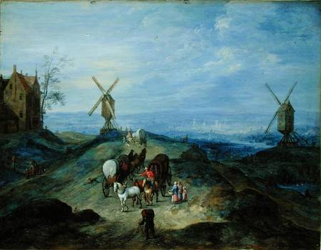 Landscape with Two Windmills a Jan Brueghel il Vecchio