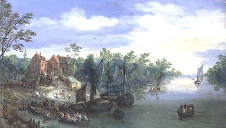 Rivercraft near a Jetty a Jan Brueghel il Vecchio