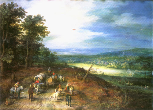 Stretch landscape with travellers a Jan Brueghel il Vecchio