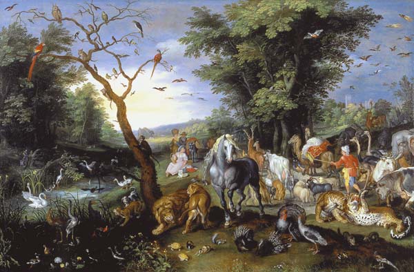 The move of the animals into the ark Noah. a Jan Brueghel il Giovane