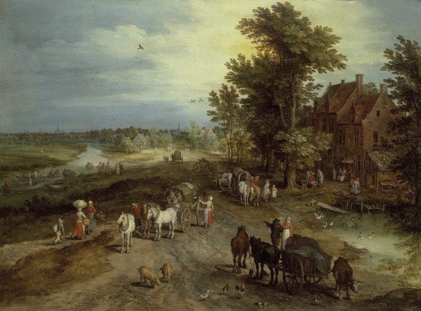 Jan Bruegel t.E./Landscape w.tavern a Jan Brueghel il Giovane