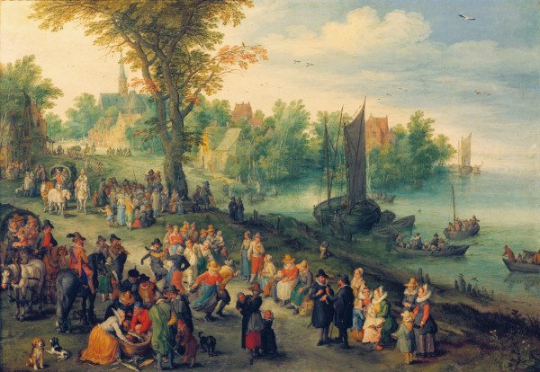 J.Brueghel t.E. / Village Landscape a Jan Brueghel il Giovane