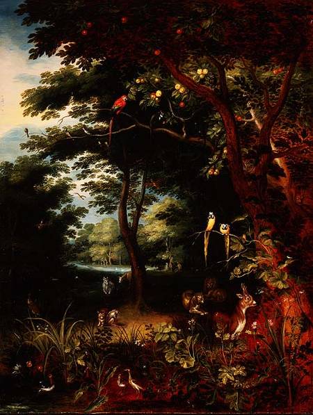 Paradise scene with Adam and Eve (panel) a Jan Brueghel il Giovane
