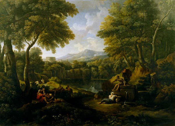 Landscape with figures at a well a Jan Frans van Bloemen