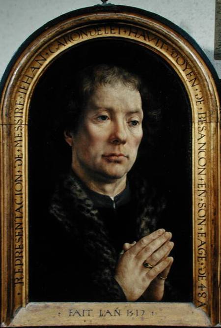 The Carondelet Diptych: left hand panel depicting Jean Carondelet (1469-1545) Dean of Besancon churc a Jan Gossaert